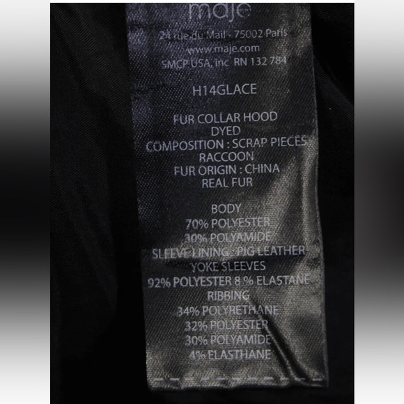 Maje leather sleeves raccoon fur hood warm removable sleeve down warm jacket 2 - Picture 11 of 15